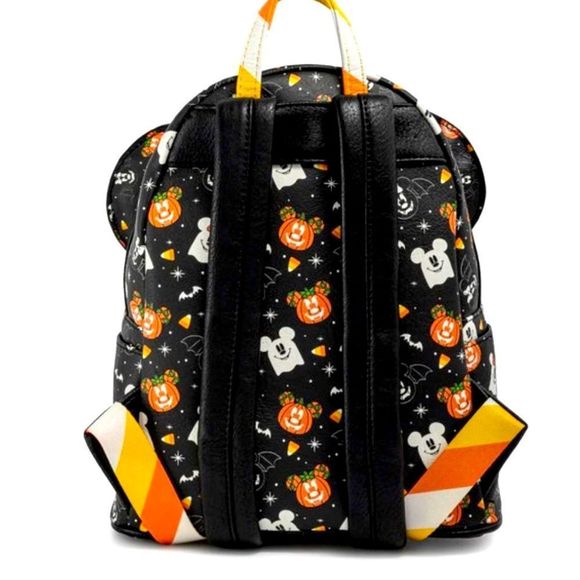 Loungefly-Disney Spooky Mickey & Minnie Mouse Candy Corn Mini Backpack W Ears - Picture 5 of 8